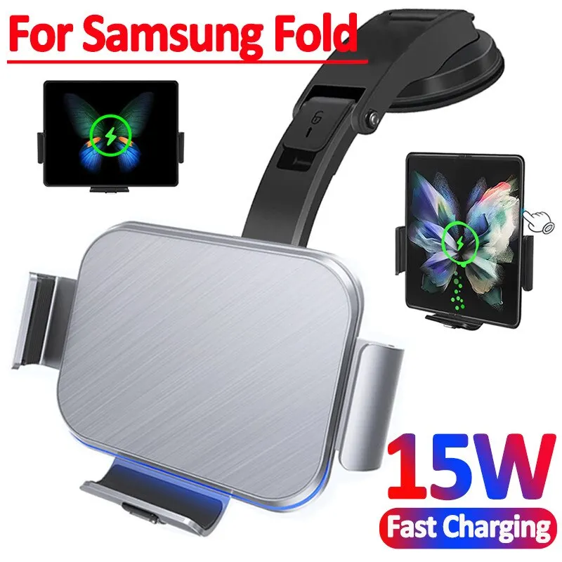 15W Wireless Charger Stand Holder Dual Coil Foldable Ph Car Fast Charging Station For Samsung Galaxy Z Fold 4 3 2_voghion.com