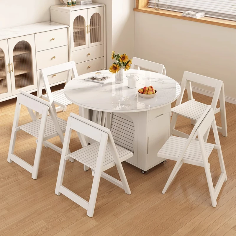 Multifunctional Dining Room Sets Folding Dining Table Chairs Household Round Removable Retractable Wood Muebles De Cocina