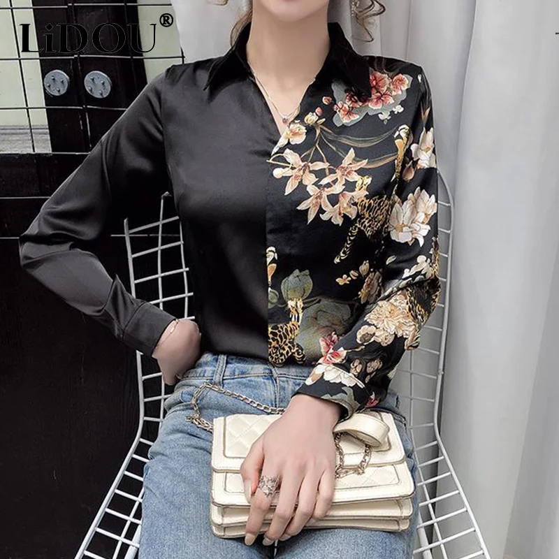 

Summer New Casual Fashion Floral Print Chiffon Blouse Femme Long Sleeve Polo-neck Elegant Shirt Top Women's Clothing Blusa Mujer