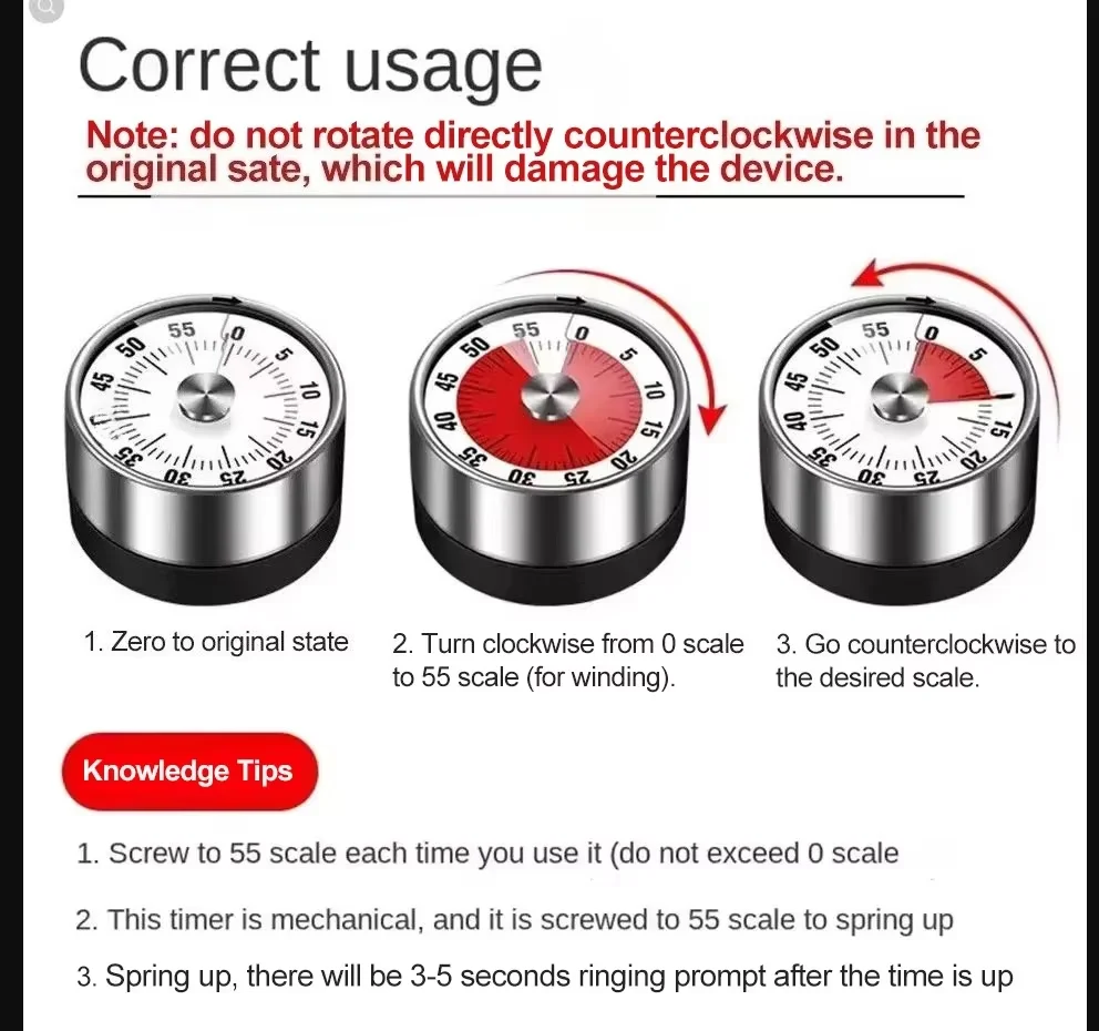 Visual Timer Countdown Reminder Magnetic Mechanical for Classroom Kitchen