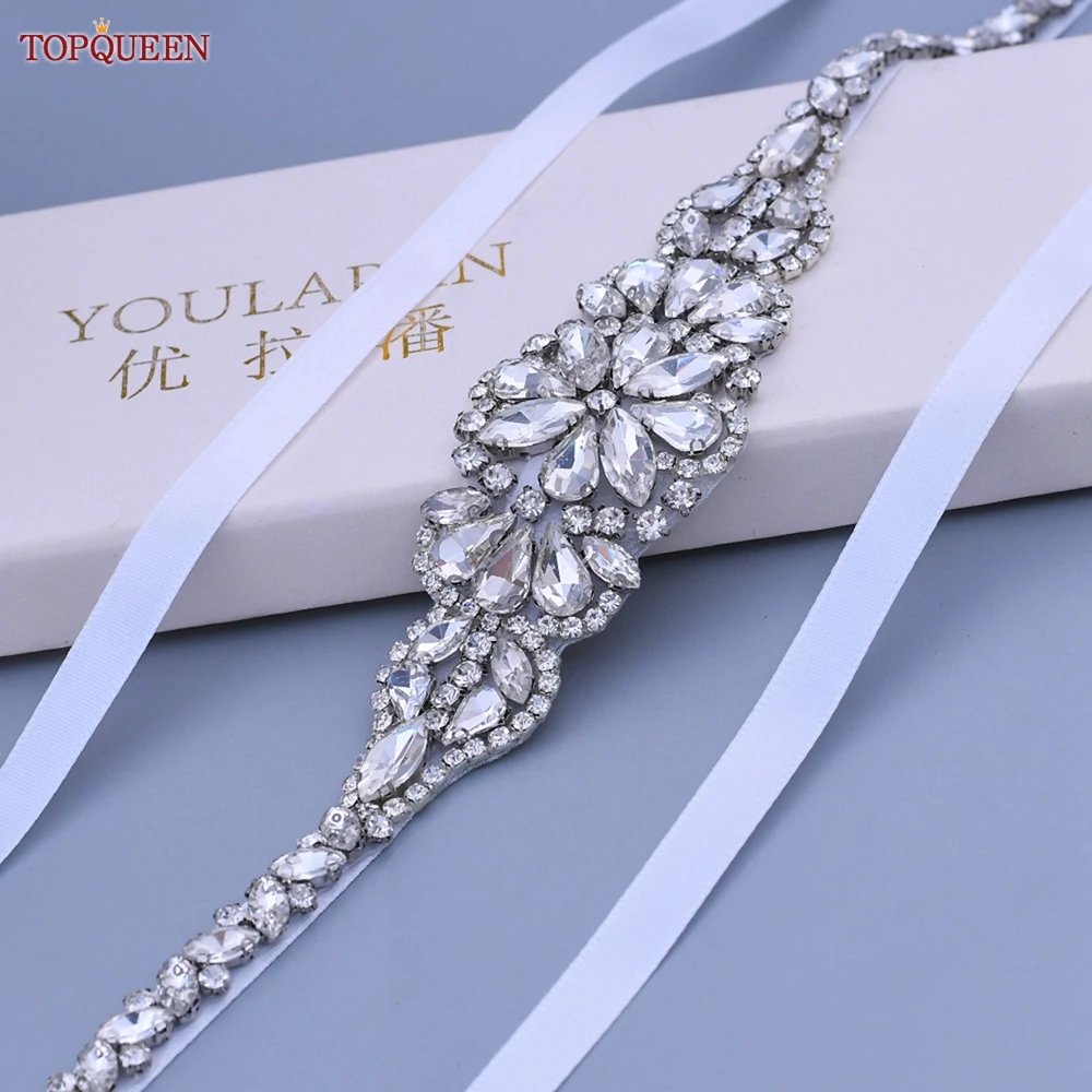 Bridal Waistband TOPQUEEN S489 for Women Party Evening Wedding Dresses Sparkly Rhinestone Applique Sash Brides Femal Accessories