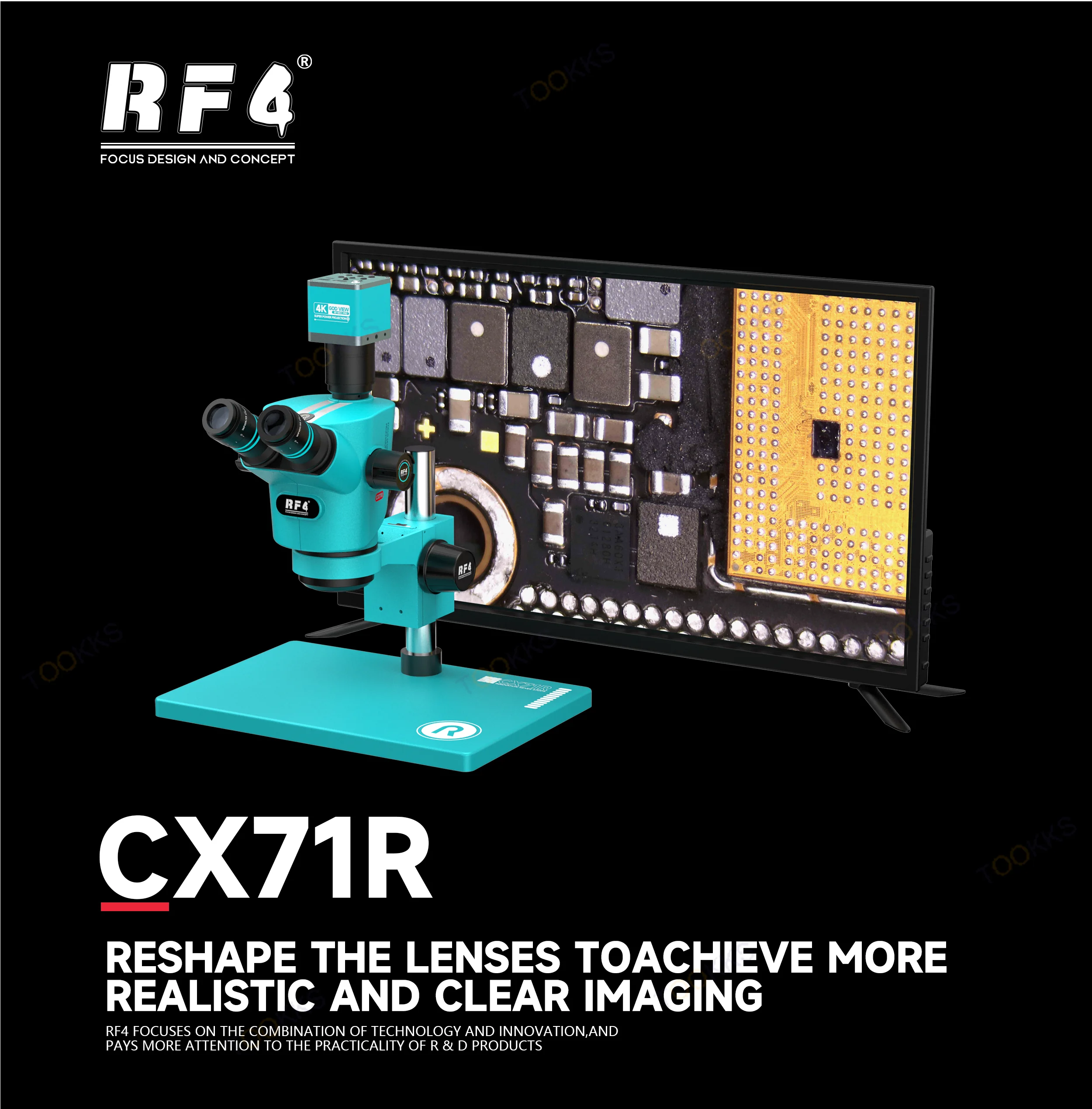 RF4 CX71R 삼안 광학 현미경 6.5-65배 연속 줌, 휴대폰 수리, 용접, PCB 검사 현미경 도구