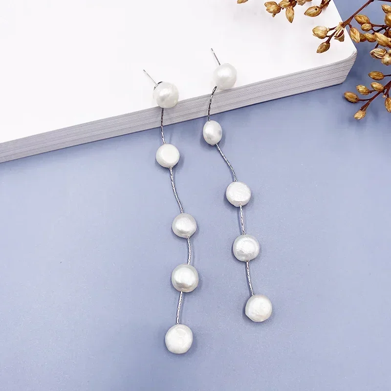 Natural Frashwater Pearl Long Tassel Earrings for Women Ladies Gold Color Chain Thread Drop Earrings Bridal Jewelry Gift pearl earrings drop earrings long earrings crystal tassel earrings