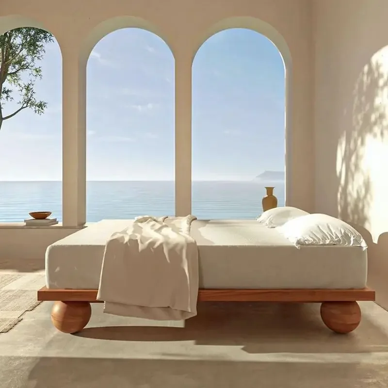 

Nordic Simple Solid Wood Bed Non-Bedside Double Bed Silent Style Solid Wood Large Board Bed Ins Style Bed Star Bed