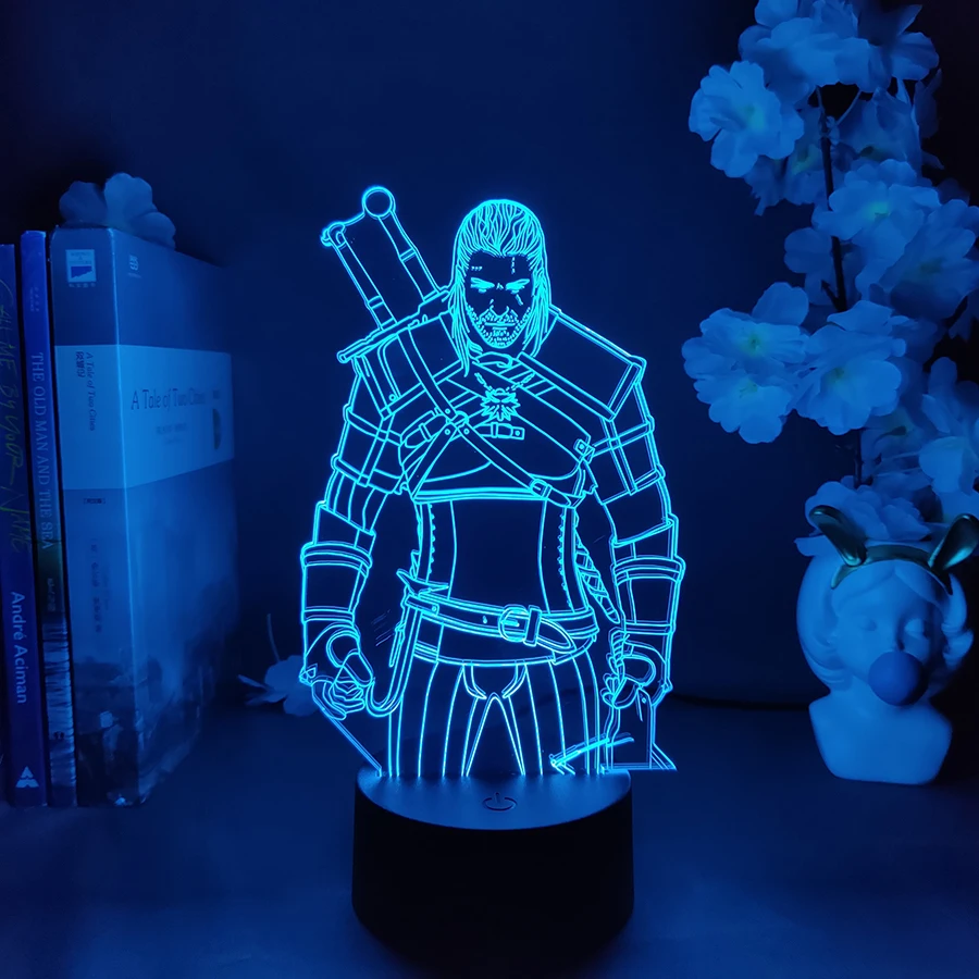 Witcher-ed Action Figure Nightlight LED Game Lamp Cool PC Decoration RGB Lighting Wild Hunt Geralt Xmas Gift for Mancave Decor