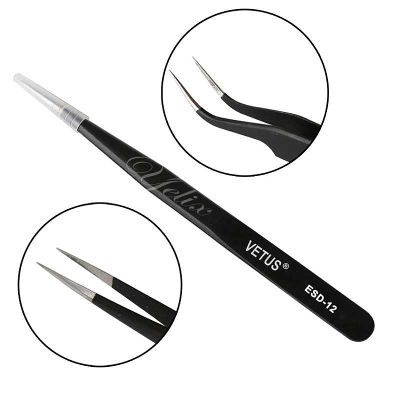 Vetus ESD Anti-Static Stainless Steel Volume Tweezers For Eyelash Extension Tweezers Eyelash Nipper Crafts Makeup Tools 3