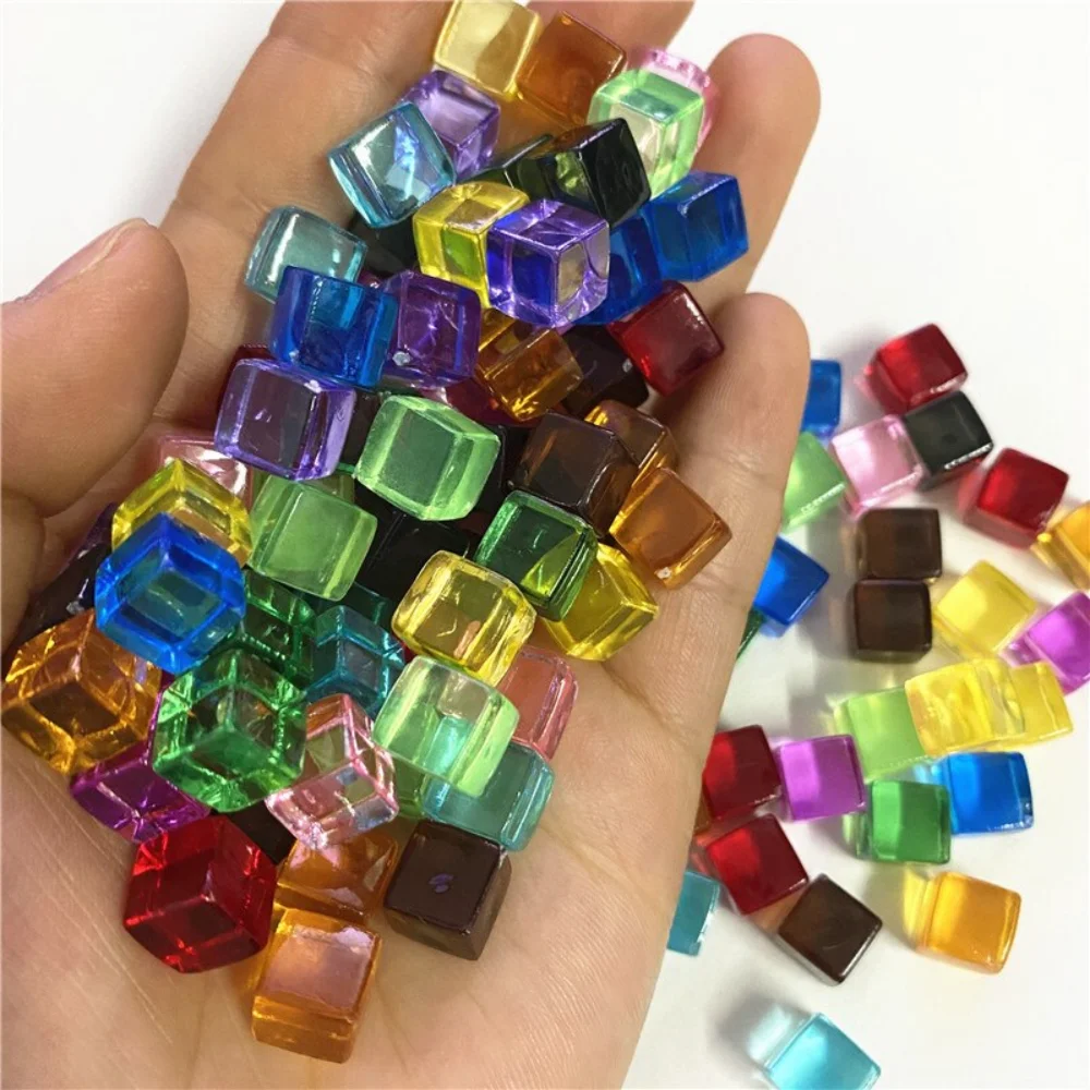 50Pcs/Set 8mm Clear Cube Colorful Crystal Square Corner Transparent Dice Chess Piece Right Angle For Board Game 100pcs set 8mm transparent square corner cube colorful crystal clear color dice chess piece right angle for board game