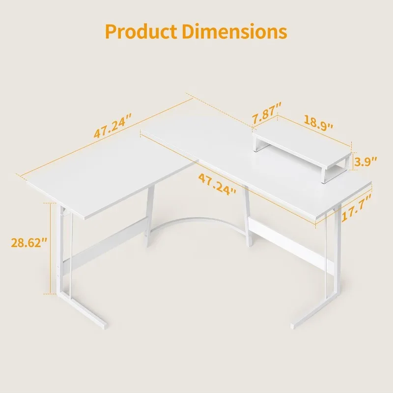 Description Picture 5 of itemL Shaped Gaming Desk Computer Office Desk, 47 Inch Corner Desk with Large Monitor Stand(White/Rustic Brown)optional