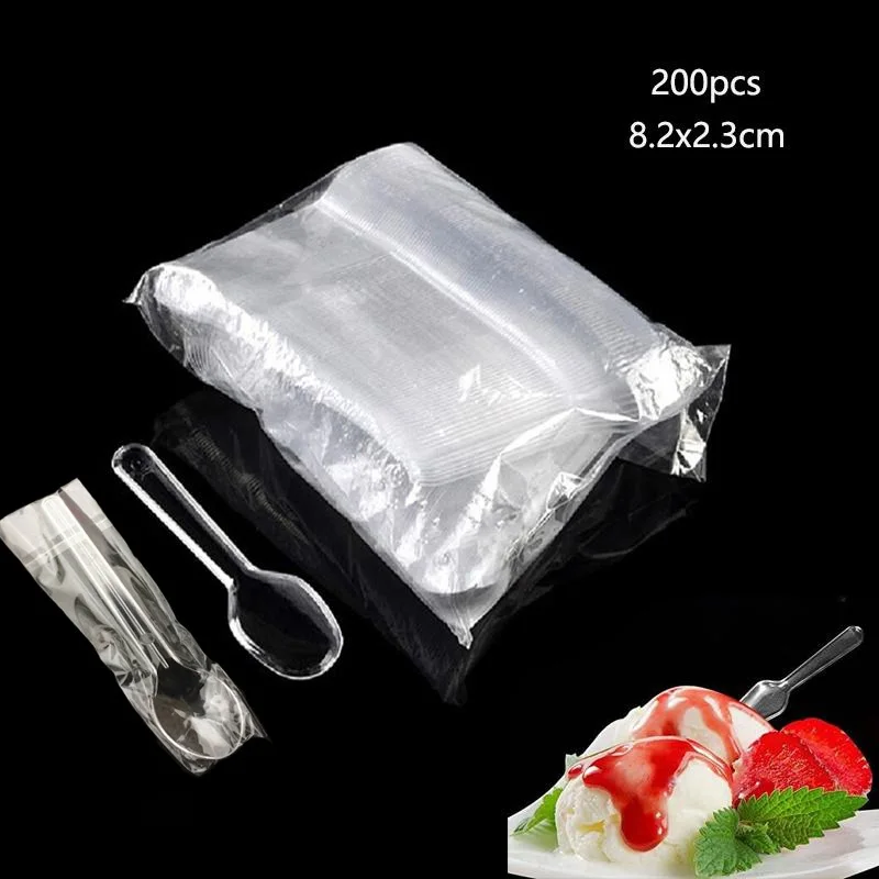 50/200pcs Mini Transparent Plastic Spoons Disposable Flatware Spoons For Jelly Ice Cream DessertDisposable Plastic Spoon disposable dessert spoons