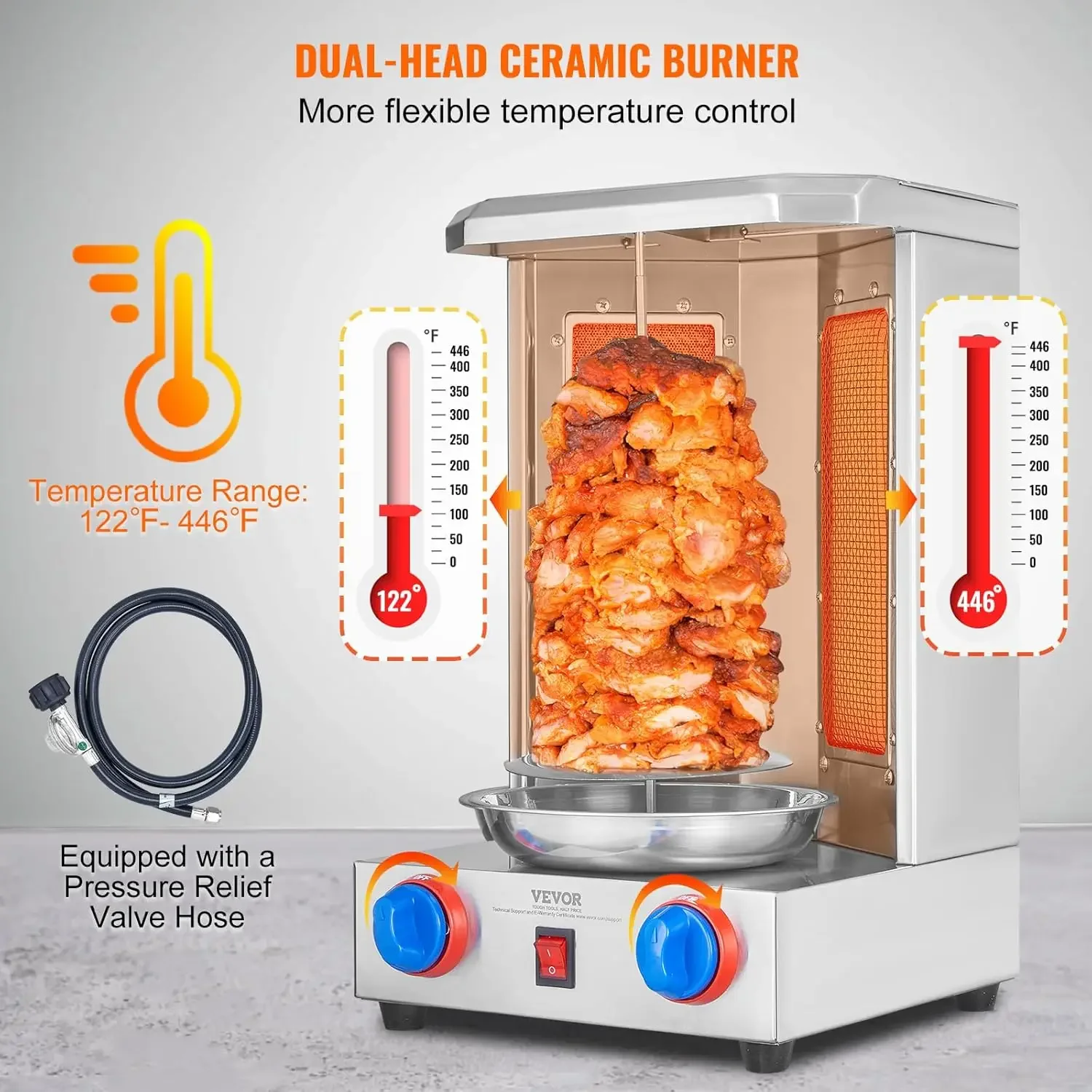 Grill Machine, 13 lbs Capacity, Chicken Cooker Machine with 2 Burners, Gas Vertical Broiler Gyro Rotisse 3