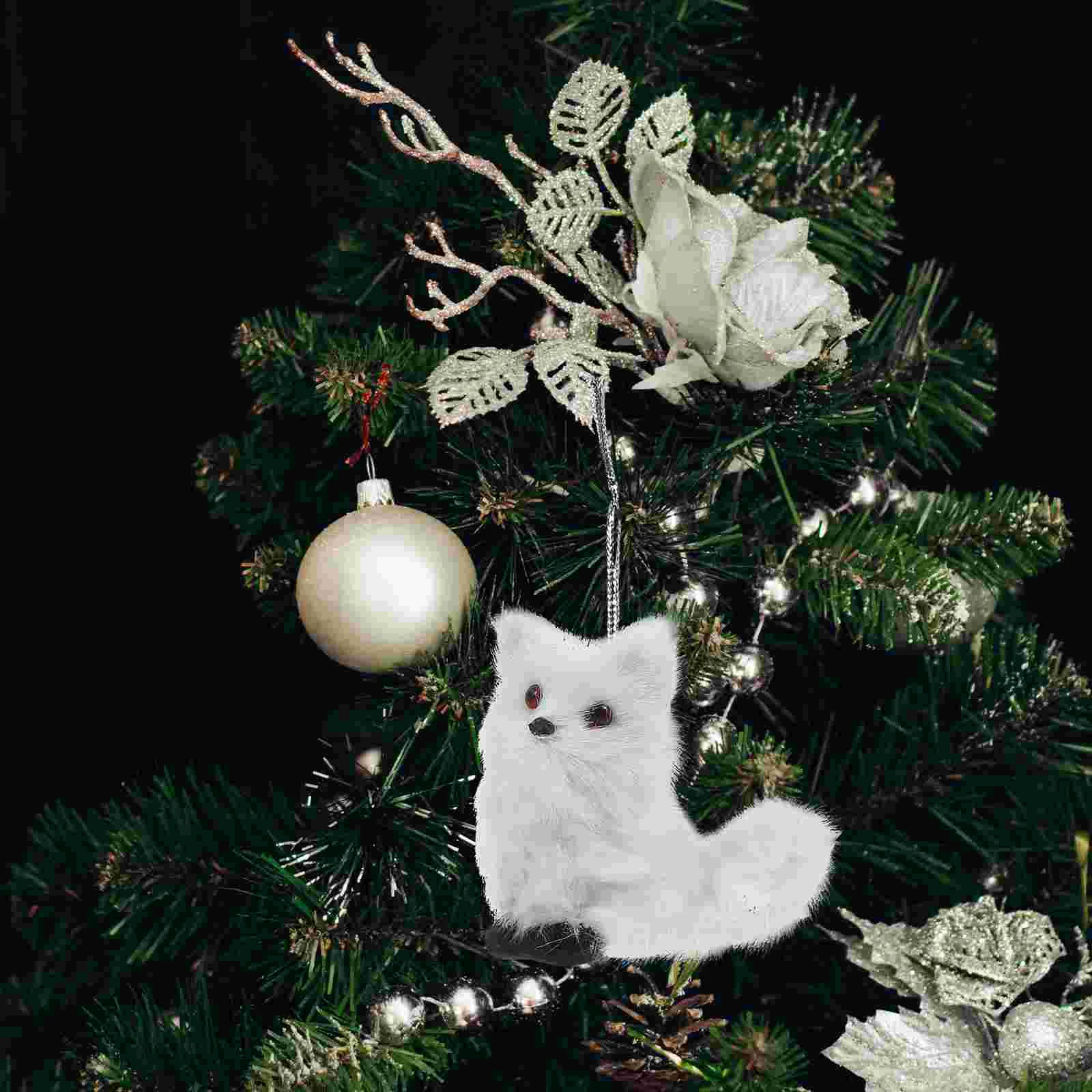 

3 Pcs Christmas Fox Decor Statue Small during Plush Furry Animal Car Ornament Pendant Vivid Decoration
