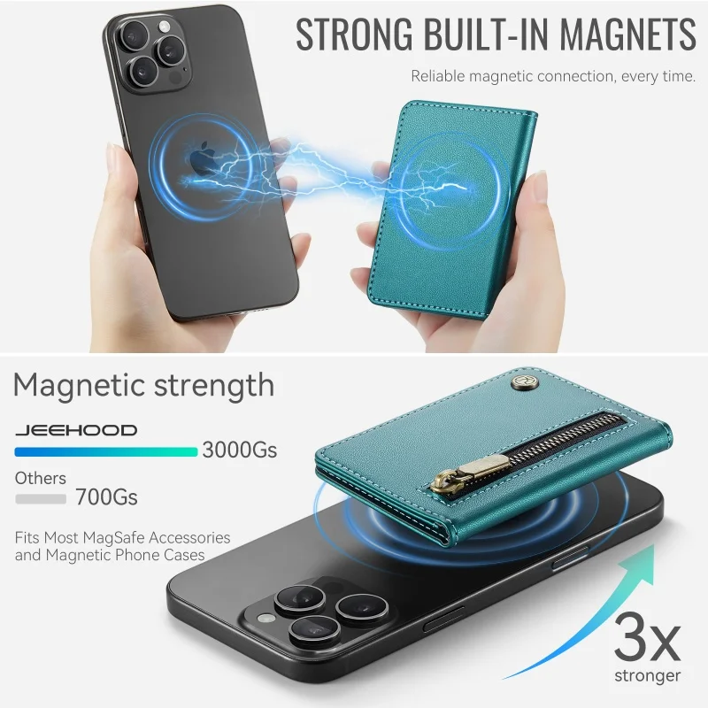 Luxury MagSafe Magnetic Leather Zipper Wallet Card Phone Case with Flip Holder Cover