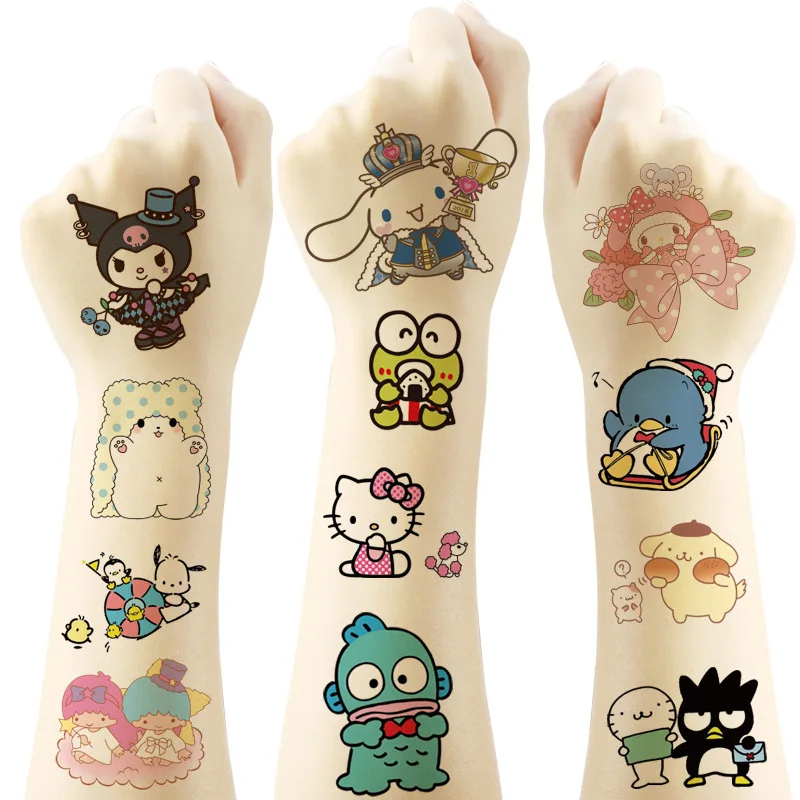Sanrio Hello Kitty Cat Tattoo Sticker Kuromi Mymelody Tattoos Cinnamoroll Stickers Cosplay Decor Temporary Waterproof Art Tattoo 2