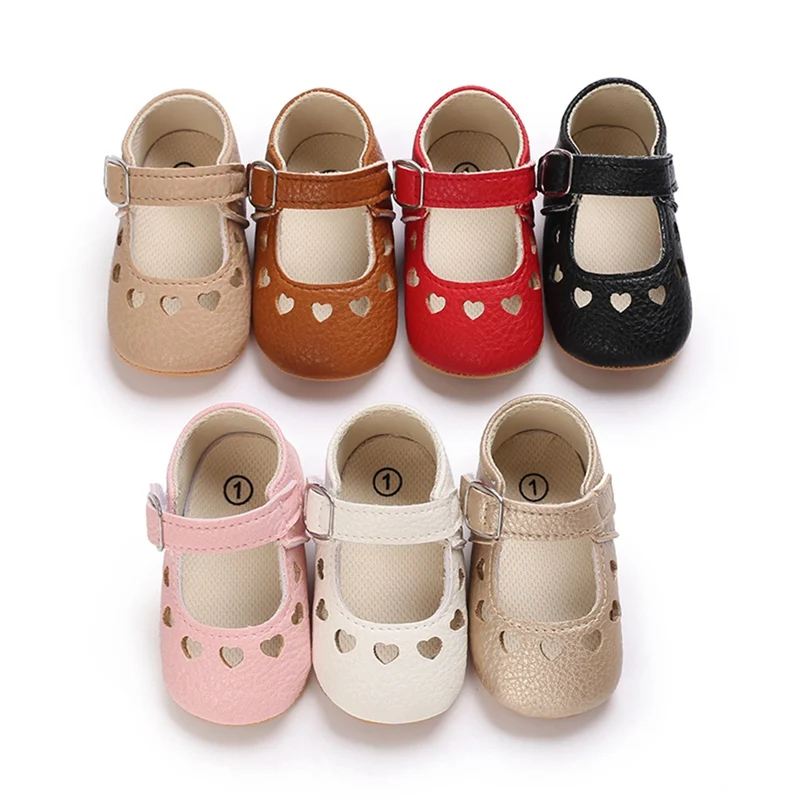 Baywell Baby Shoes Infant Girl Shoes Heart Hollow Out Leather Rubber Sole Anti-slip First Walkers Girl Crib