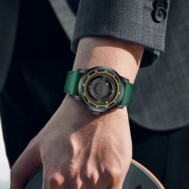 FOXBOX Fashion Green Silicone Watch For Men Outdoor Sports Waterproof Scrolling Pointer Magnetic Force Men's Quartz Wristwatch