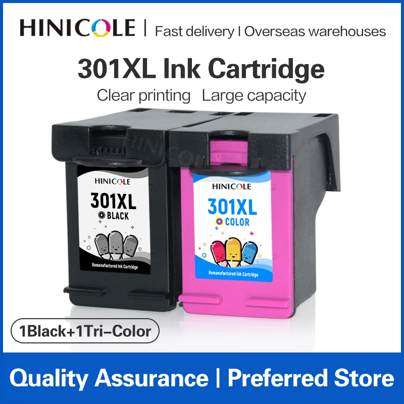 Hinicole 2Pack 301Xl Sostituzione Cartuccia D'Inchiostro Per Hp 301 Xl Per Hp Deskjet 3051A 3052A 3054A 3055A 3056A 3057A 3059A 3510 3511