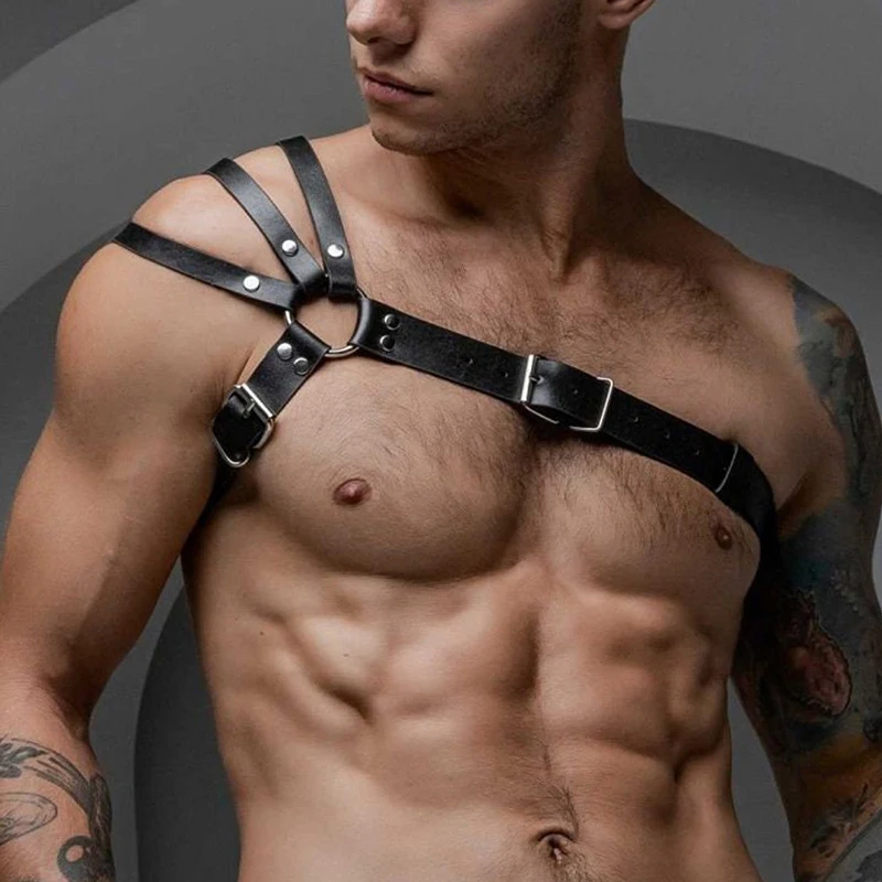 Gay Leather Belt Chest Harness Belts with Adjustable Straps Lingerie Punk Rave Gothic Body Bondage Clothes Sexual Man Harness