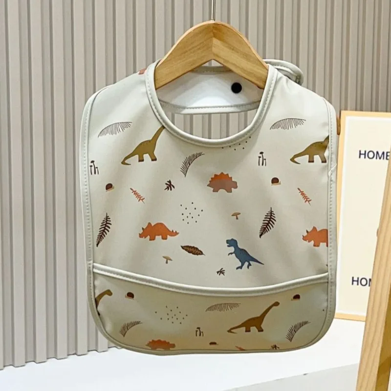 New European Baby Bibs Waterproof PU Feeding Cartoon Print Infant Baby Burp Cloths Sleeveless Drool Pocket Vests for Toddler