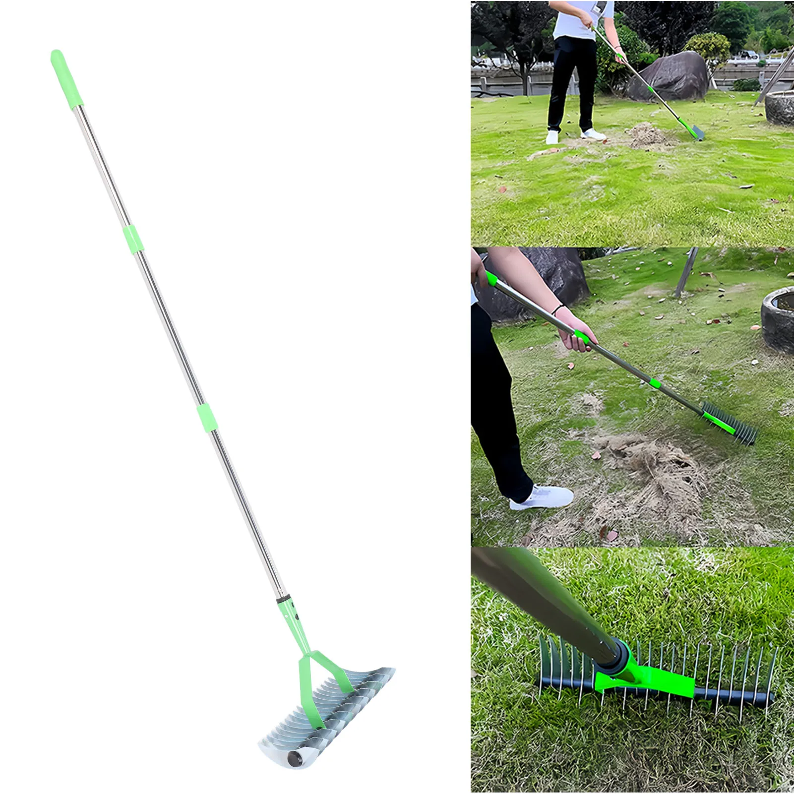 Bow Rake Dethatcher Rake Lawn Thatching Thatch 3 Sections Stainless Steel Dethatcher Lawn for Clearing Dead Grass