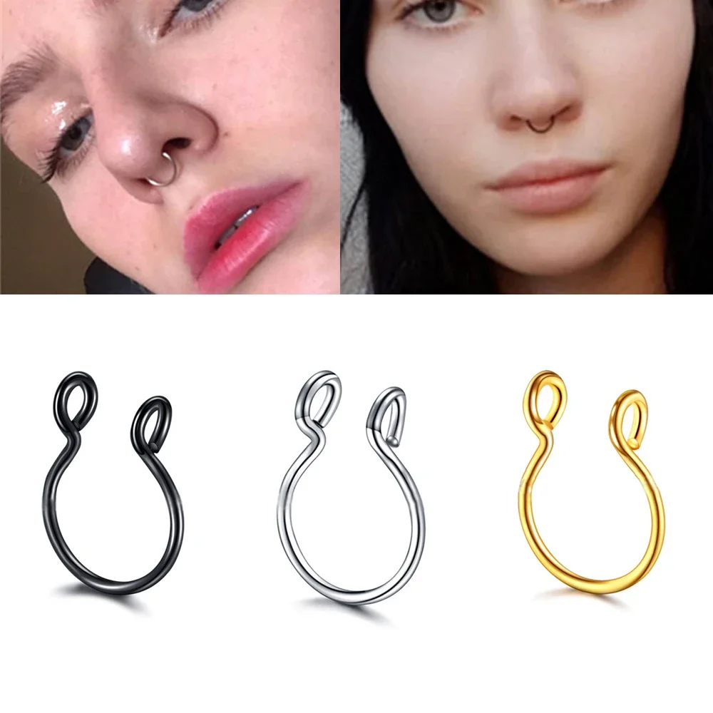 1/10 Stück Edelstahl Fake Piercing U-Form Clip auf Nasenring Hoop Septum Ringe für Frauen Nicht durchbohrt Körperschmuck Geschenk