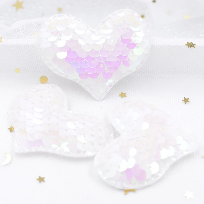 16Pcs 슬랩 업 반짝이 Paillette 패딩 패치 공예 가방에 대 한 심장 Appliques 의류 바느질 용품 DIY 머리 활 장식
