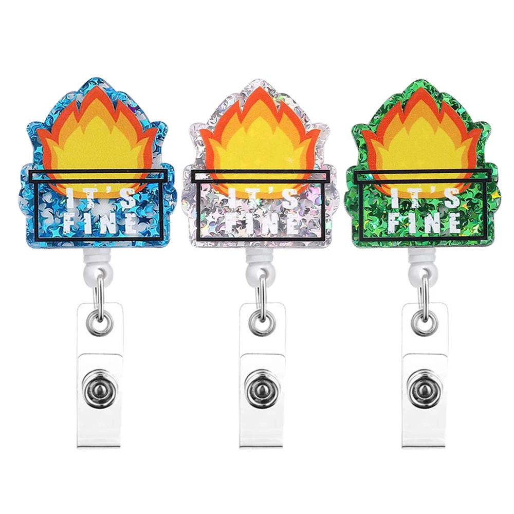 Badge Reel Holder Retractable with ID Clip for Nurse Nursing Name Tag Card Cute Funny This is Fine Fire Alligator Clip Badge kinscoter 240ml flame air humidifier electric colorful fire essential oil aroma diffuser cool gift with remote control