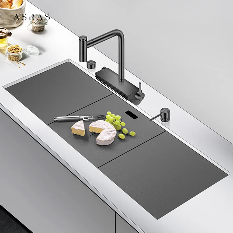 ASRAS Nanometer Large Size Hidden Kitchen Sink 4mm Thickness Handmade Undermount Installation Hidden Single Kitchen Sinks