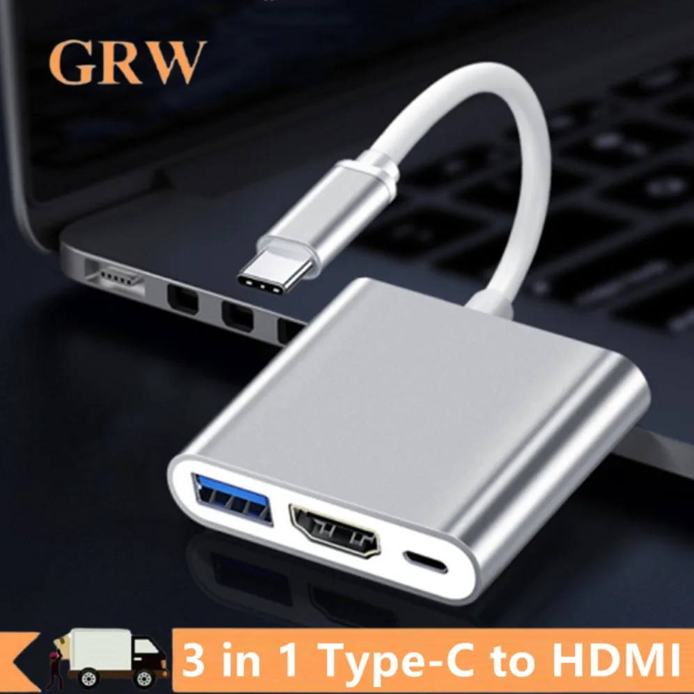 3 in 1 USB C to HDMI-compatible/USB/PD Charging Converter Type C ...