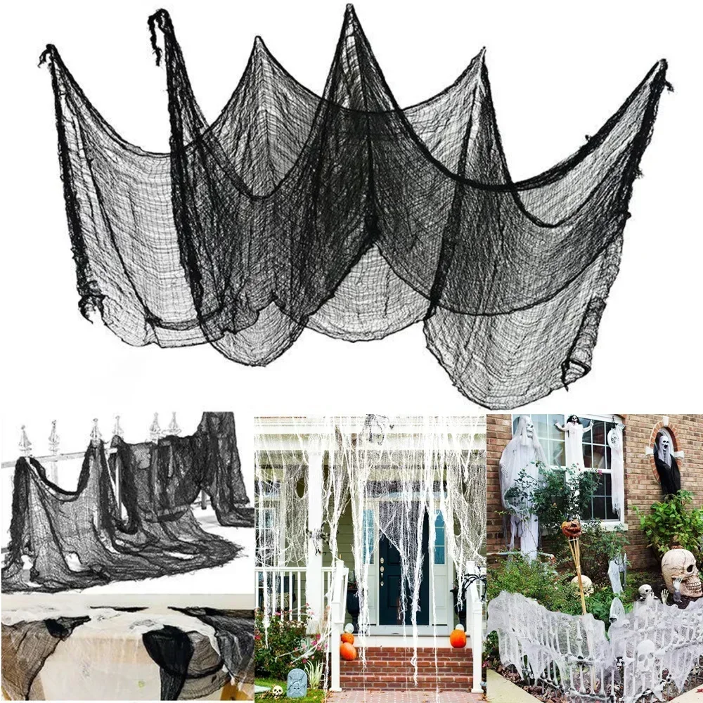 1/3/5 Stück Schwarzer Halloween-Gaze-Stoff 76x183 cm Gruseliger Stoff Schwarzes Netz Spinnennetz-Deko Halloween Horror Hausparty Dekoration