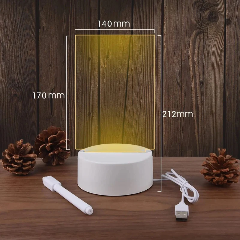 LED Night Light Transparent Luminous USB Acrylic Erasable Write Message Board Calendar Desktop Ornaments