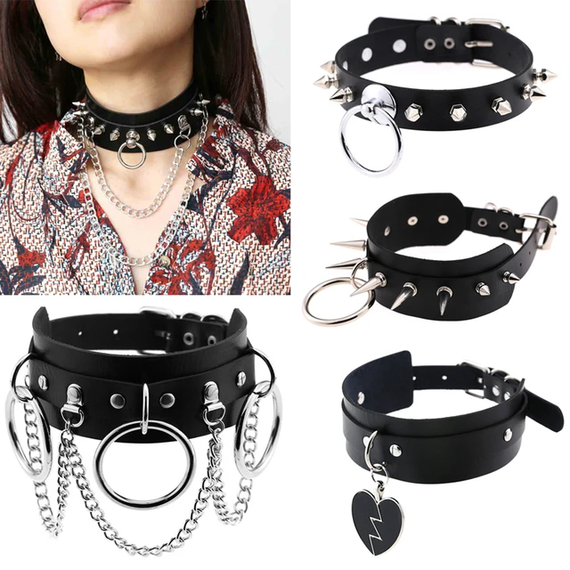 Black Spiked Pentagram Choker Necklace Harajuku Goth Punk Leather