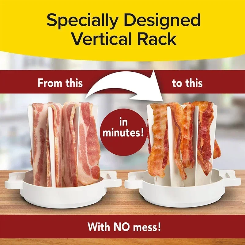 Bacon Grill Plastic Grill Bacon Rack Splatter-Proof Mess-Free Microwave Bacons High-Temperature Resistance Kitchen Meat Gadgets