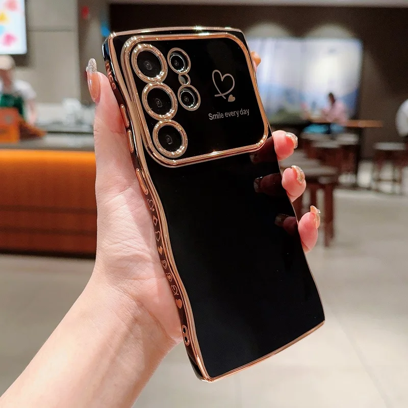 Electroplated Double Heart Large View Window Shockproof Case