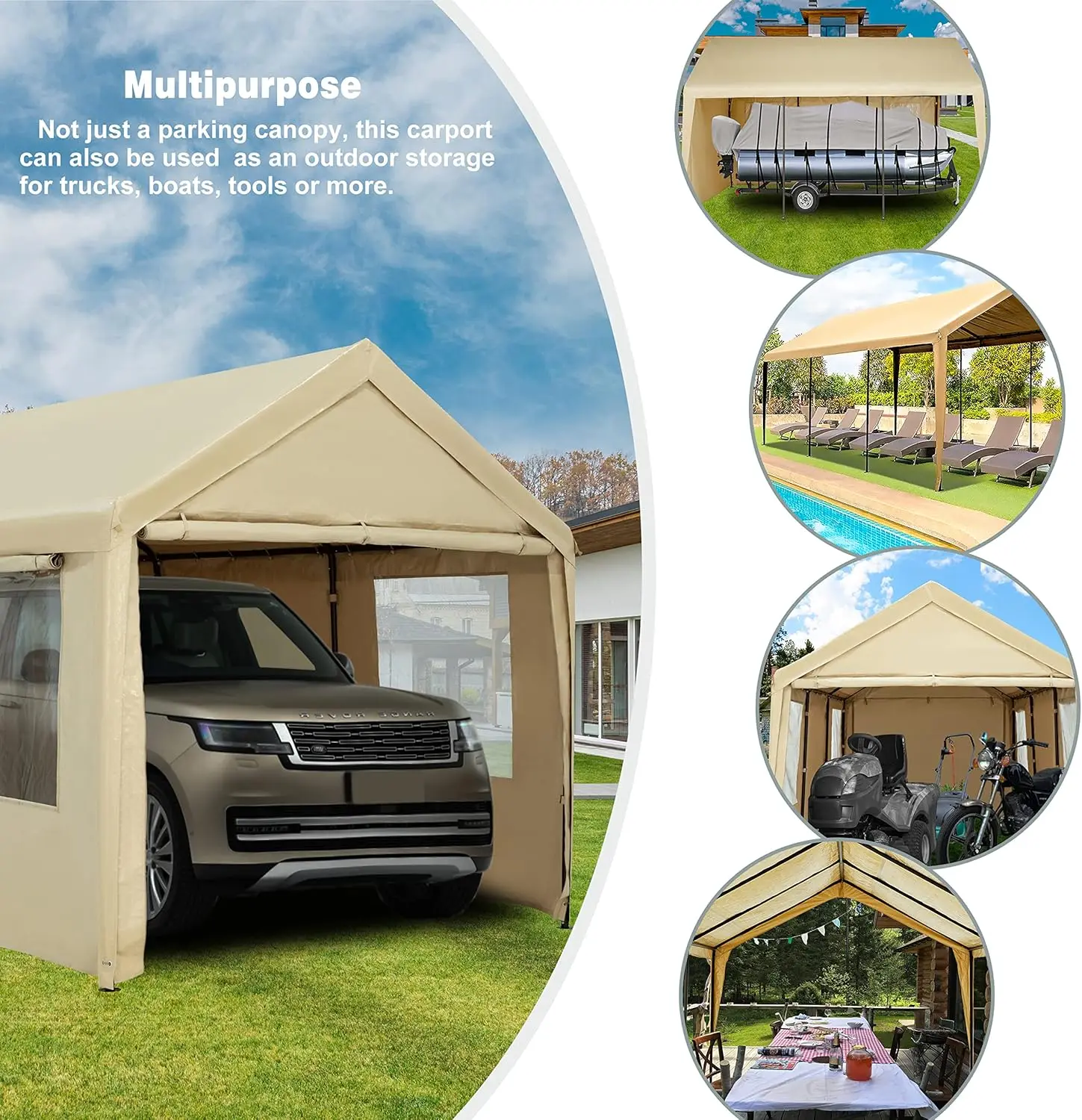 Description Picture 5 of itemCarport Canopy Heavy Duty Car Tent with Removable Sidewalls & Doors, Portable Car Port Garage Shelter for Boat, Party, Outdoor