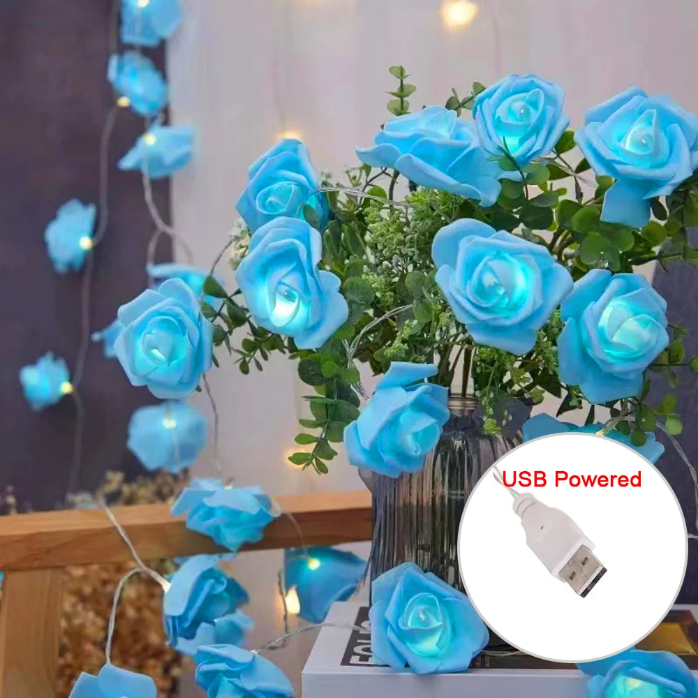 5V USB/Battery Power Red Pink Warm Blue RGB Rose Flower LED String Light 1.5M 3m 6M 10M Wedding Christmas Decoration Fairy Lamp