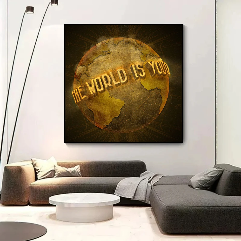 The World Is Yours Poster Classic Scarface Movie Wall Art Canvas Painting  Print Black Golden Picture for Home Room Decor Cuadros - AliExpress, image size:1000x1000