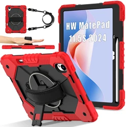 360° Rotating Heavy - Duty Stand Armor Case with Shoulder Strap for MatePad 11.5 S 2024 (Red - Black)