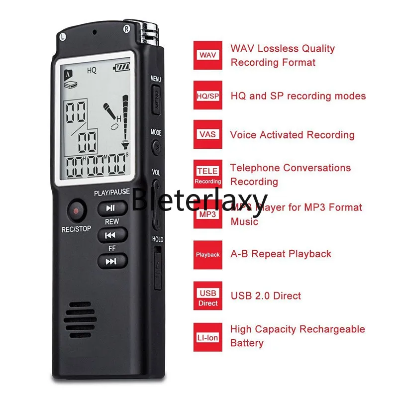 32GB/16GB/8GB High-Quality Digital Audio Voice Recorder a key lock screen Telephone Recording Real Time Display with MP3 Player