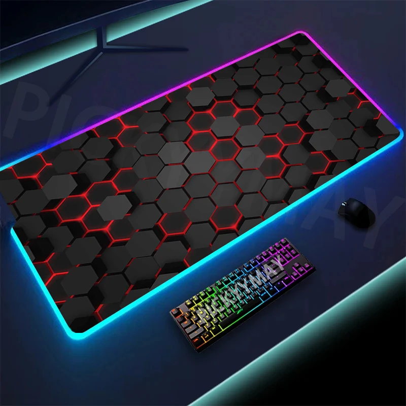 

Geometry Art Backlight Gaming Mousepad Desk Rug RGB Gamer Mousepads Mouse Pad LED Non-Slip Rubber Mouse Mats Keyboard Mat