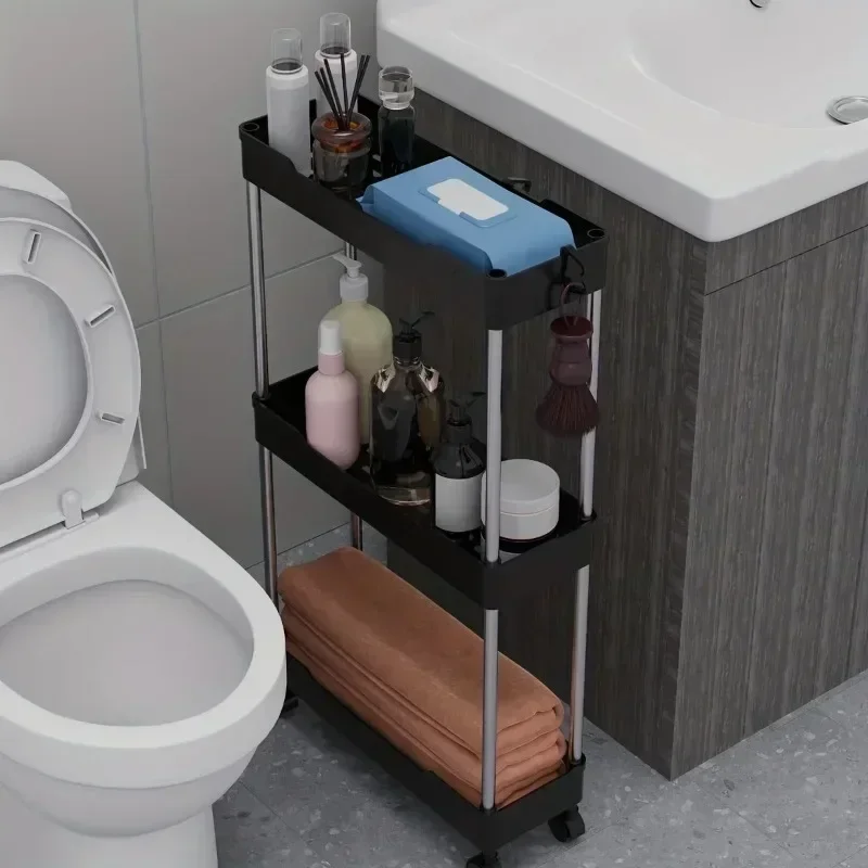 Bathroom Storage Rack With Wheels 3/4 Layer Rolling Utility Cart Bathroom Storage Organizer Multi-purpose Utility Cart