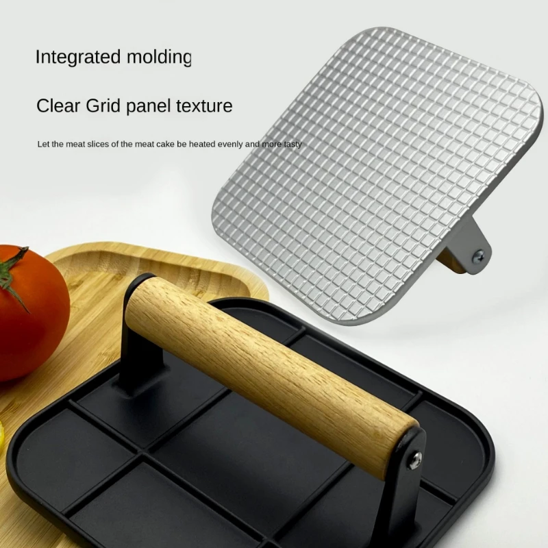 Aluminum Alloy Burger Press Outdoor Non Stick Round/Square Hand Meat Burger Press Tools With wooden handle For Home Kitchen BBQ