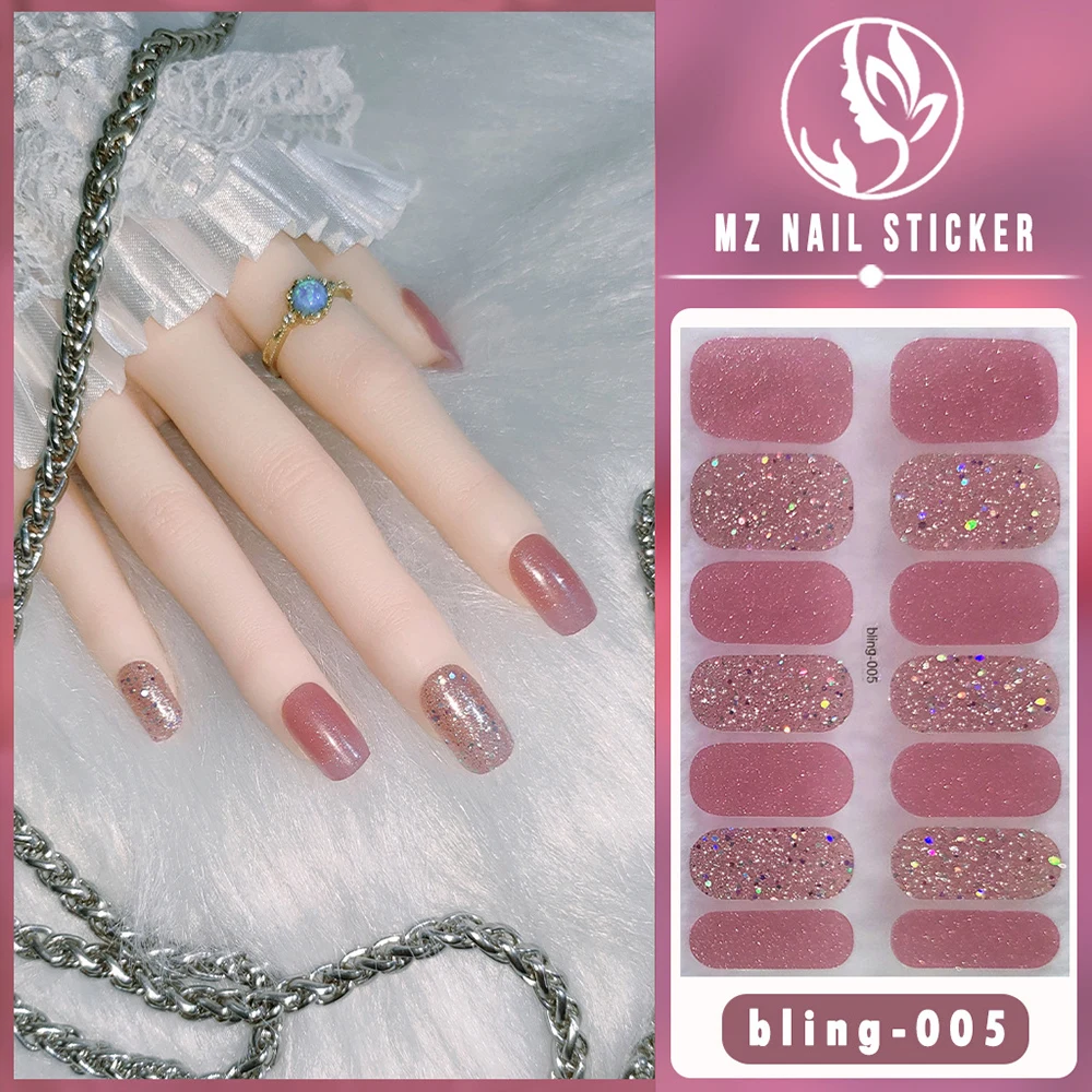 

14 tips Glitter Nail Stickers Bling Shiny Full Cover Nail Wraps DIY Nail Polish Strips Waterproof Women Manicure Decor Stickers