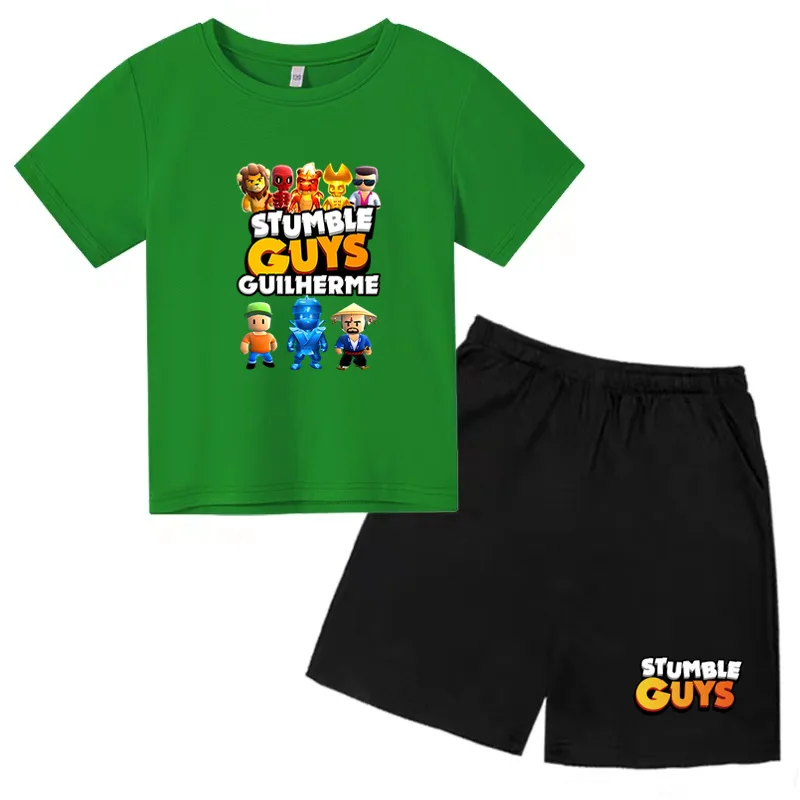 Kids clothing set 3-12yrs boys girls cartoon STUMBLE GUYS print T-shirt + shorts 2P outdoor sports leisure set