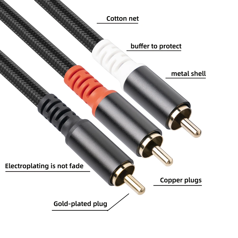 RCA Male to Dual RCA Male Audio Cable Y Splitter Connector