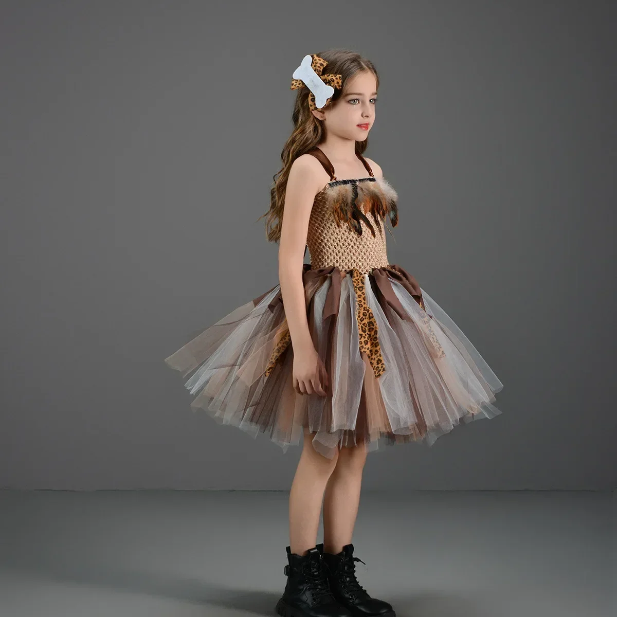 Cosplay Costume Kids Girls Dress Animal Tutu Skirt Outfit Cave Leopard Girl Tutu Dress Wild Man Indigenous Primitive Person Animal Kid Baby Cosplay Birthday Jungle Party Dresses Costume