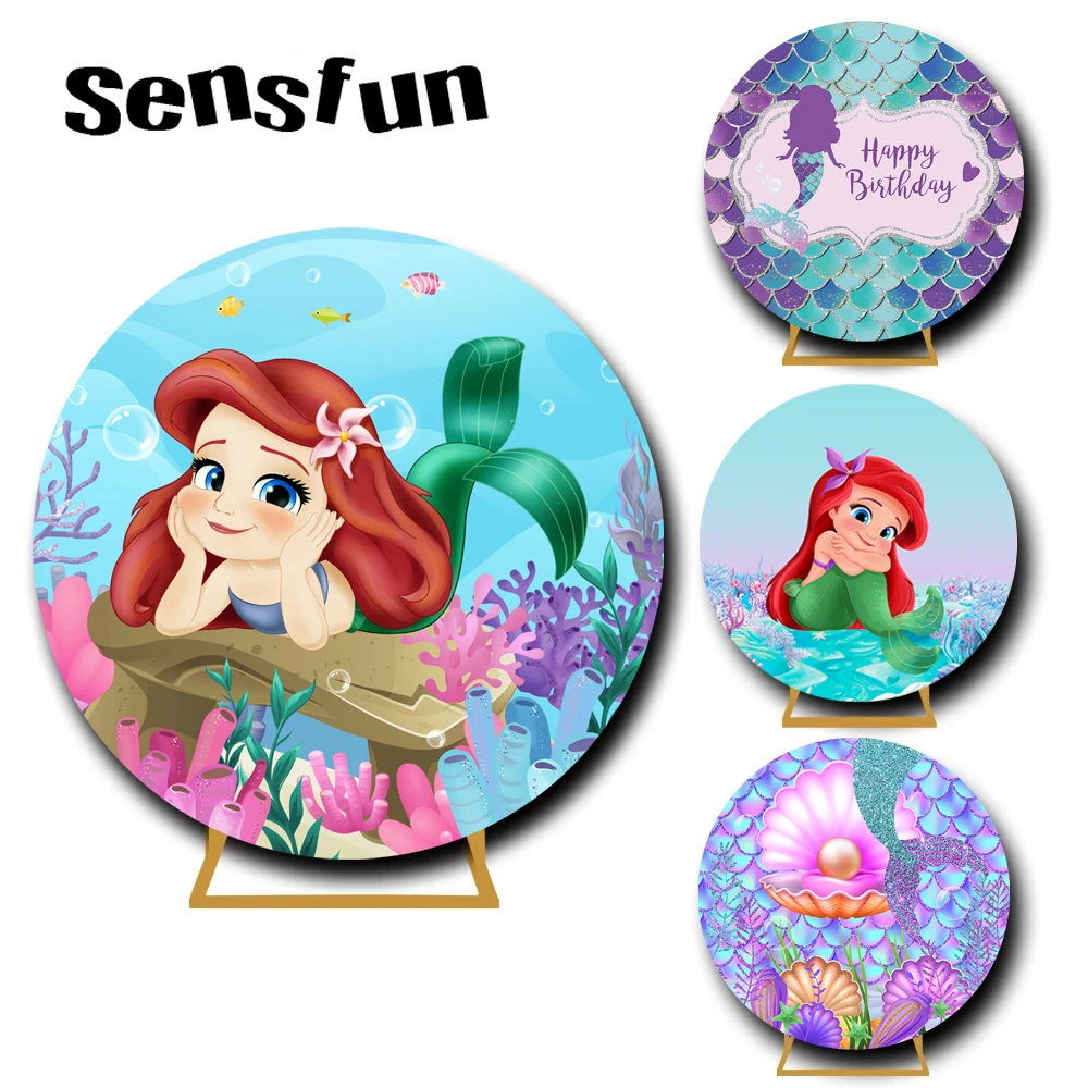 Cartoon Little Mermaid Round Background Cover Girls Baby Shower Compleanno Sfondo Sotto Il Mare Table Banner Decorazione Per Feste