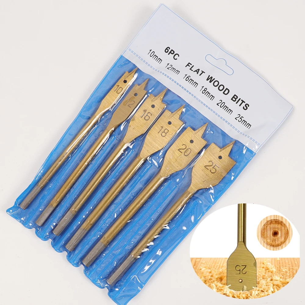 

6Pcs 10mm-25mm Hole Saw Flat Drill Bits Set Durable HSS Spade Dill Bits Wood Flat Hole Punch Drill Bit DIY Woodworking Tools