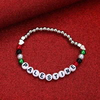 Palestine Red Black Green White National Flag Woven Thread Bracelet Natural Stone Beads Fashion Bracelets for Women Men Jewelrys 2