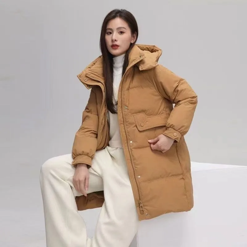 2023 New Women Down Cotton Coat Winter Jacket Female Mid Length Version Parkas Thick Warm Outwear Hooded Leisure Time Overcoat