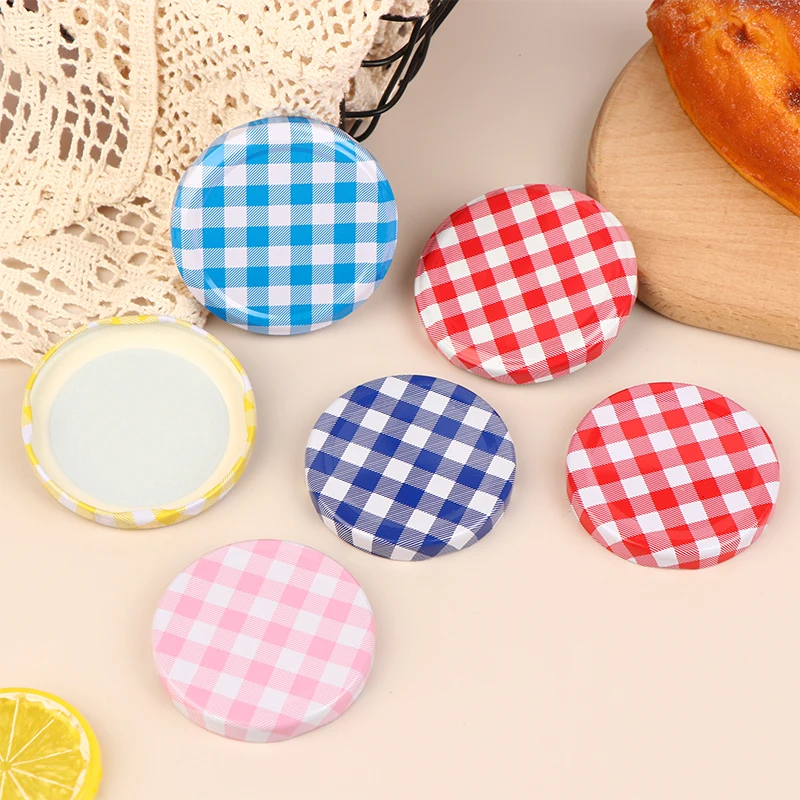 10Pcs Colorful Lattice Jam Jars Lids Wide Mouth Screw Lids Twist Off Storage Caps For Jars Glass Round Storage Cover